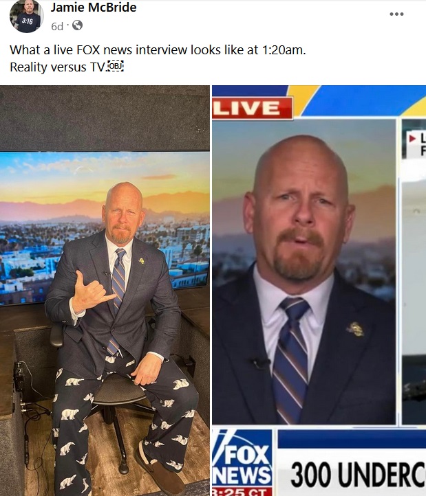 Actor Jamie McBride on set at Fox news to talk about 'bounties' on his daughter's heads on Killer cop website