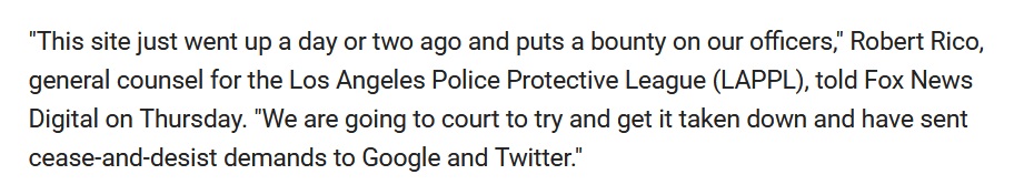 This site just went up a day or two ago and puts a bounty on our officers,